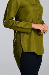 Olive Shirt with High-low Hem