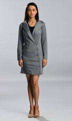 Grey Scuba Blazer Wrap Dress