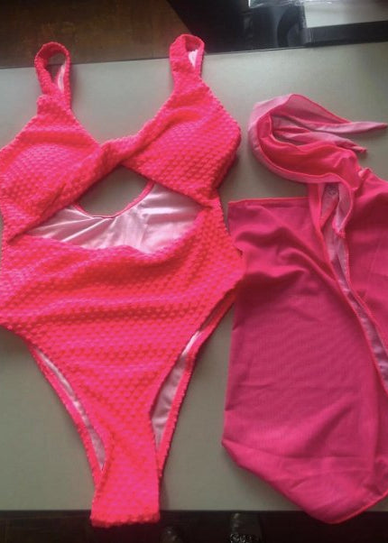 Neon Pink Monokini with Sarong - WomanLikeU