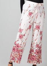 Pink and White Floral Printed Palazzo - WomanLikeU