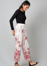 Pink and White Floral Printed Palazzo - WomanLikeU