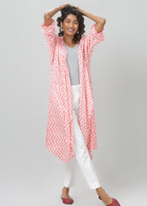 Pink and White Striped Asymmetric Shrug - WomanLikeU