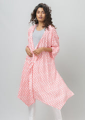 Pink and White Striped Asymmetric Shrug - WomanLikeU