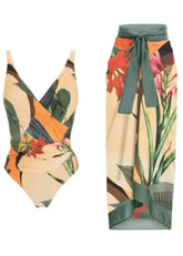Printed Padded Monokini with a Sarong - WomanLikeU
