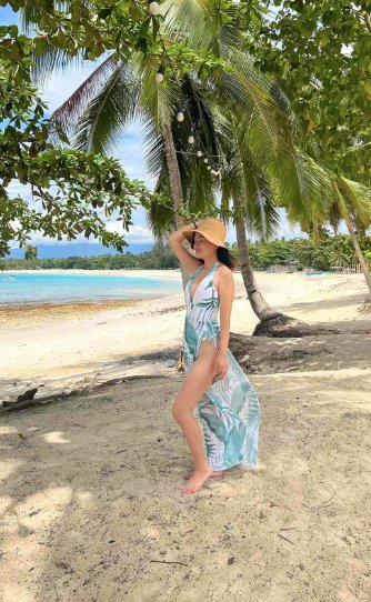 White & green monokini with sarong - WomanLikeU