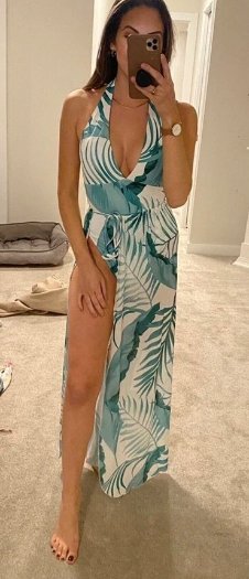 White & green monokini with sarong - WomanLikeU