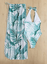 White & green monokini with sarong - WomanLikeU