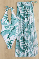 White & green monokini with sarong - WomanLikeU