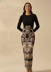 Black Full Sleeve Stretchable Maxi Dress