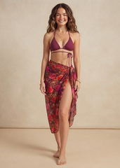 Wine Red Tie-up Bikini Set with Sarong