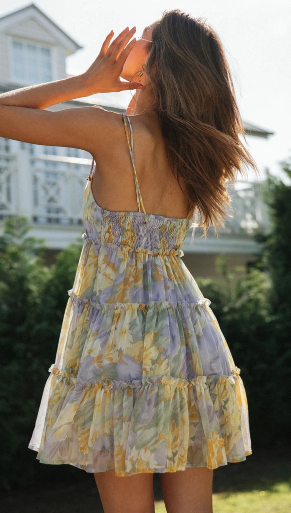 Purple Floral Tiered Dress