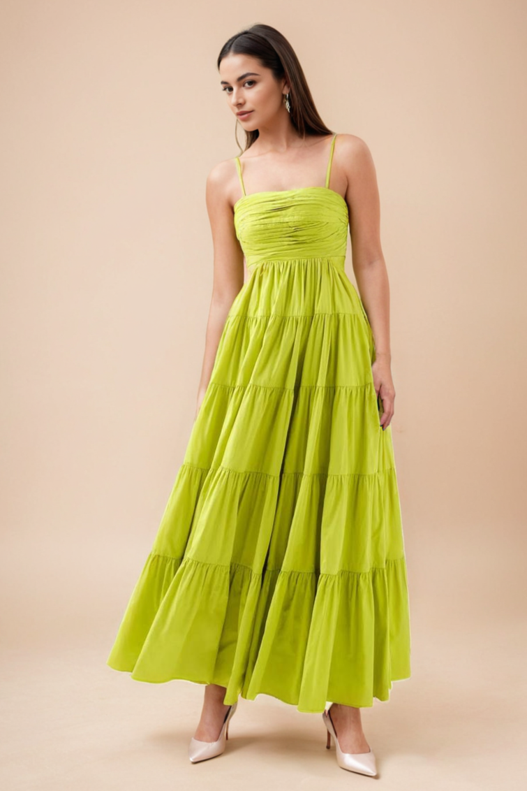Lime Tiered Maxi Dress WomanLikeU Lime Tiered Maxi Dress WomanLikeU