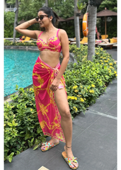 Pink Printed bikini with a Sarong
