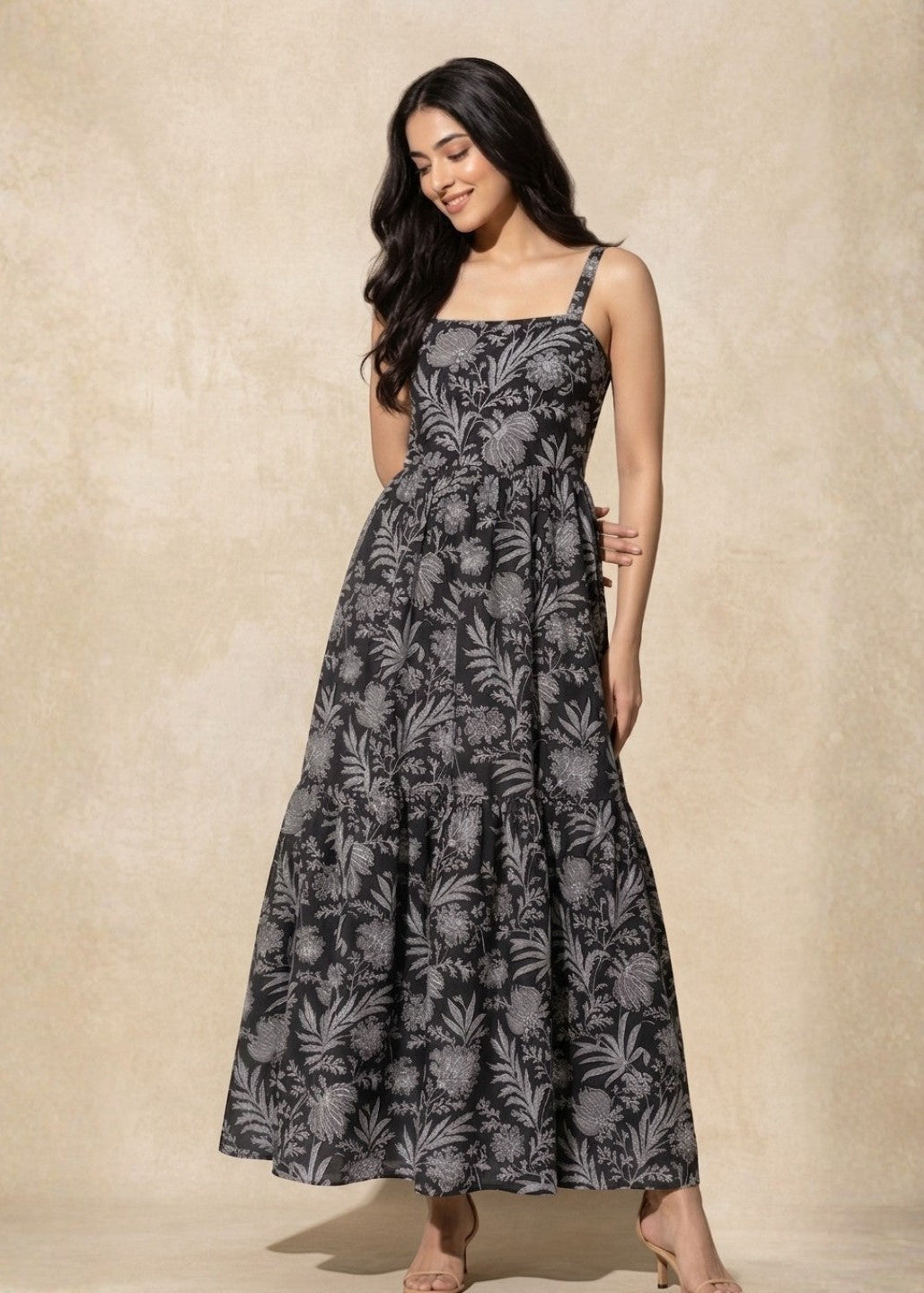 Black & Grey Floral Printed Dress
