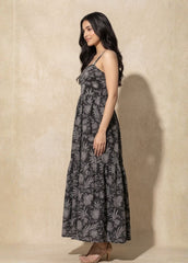 Black & Grey Floral Printed Dress