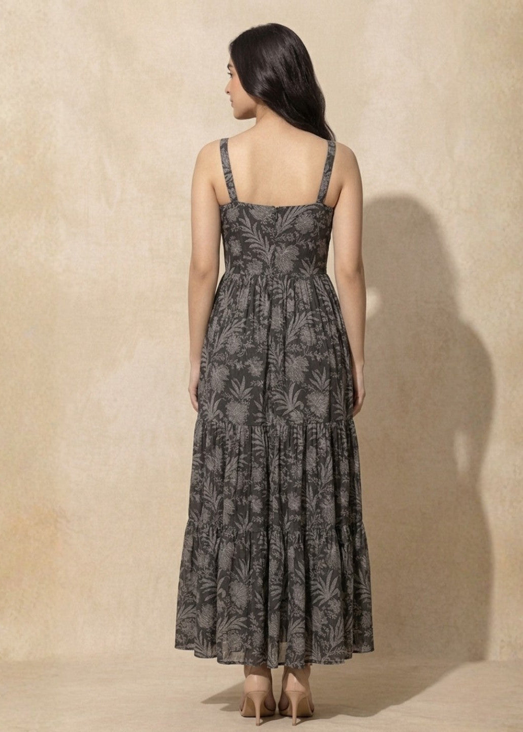 Black & Grey Floral Printed Dress