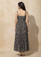Black & Grey Floral Printed Dress