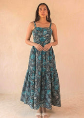 Black & Blue Printed Maxi Dress