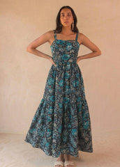 Black & Blue Printed Maxi Dress