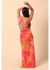Pink Printed bikini with a Sarong