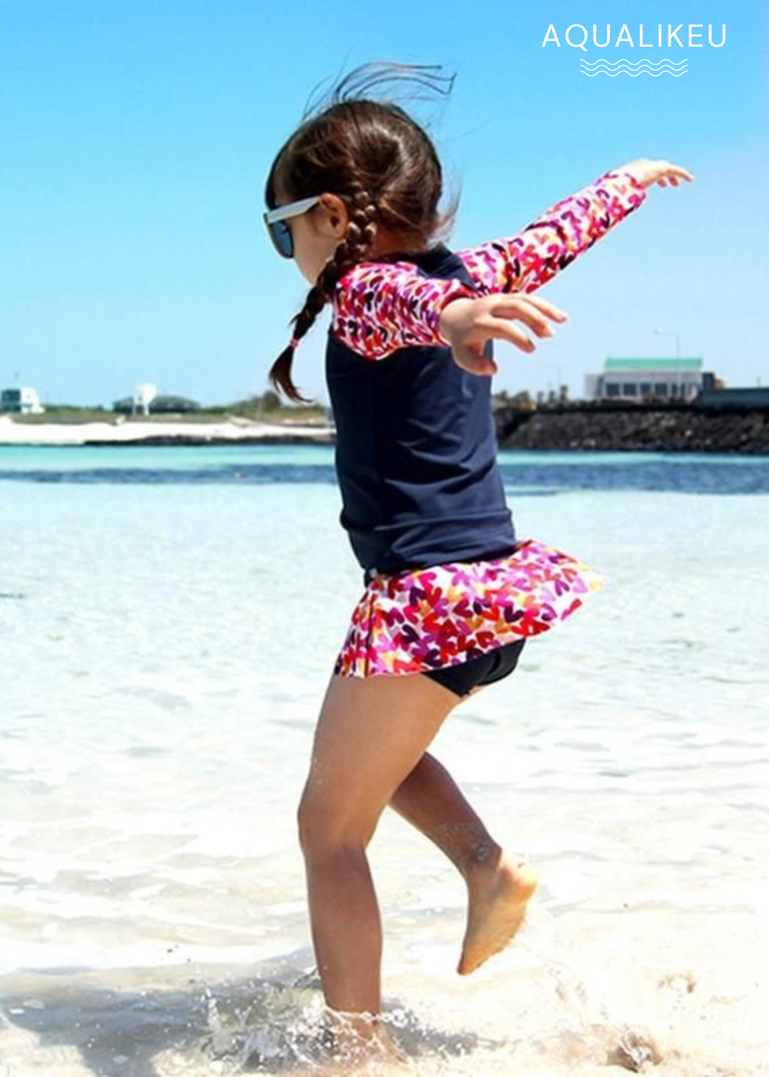 Girls Printed Long Sleeve Swim Set