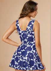 Blue & White Padded Swim Dress