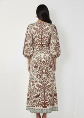 Brown Printed Full Sleeve Dress