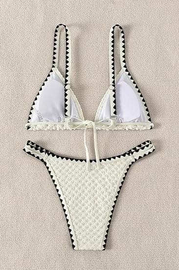 White Low-Cut Bikini with Black Border