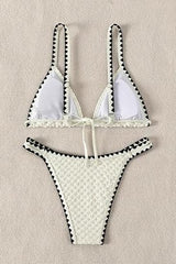 White Low-Cut Bikini with Black Border