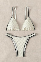 White Low-Cut Bikini with Black Border