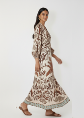 Brown Printed Full Sleeve Dress