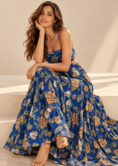 Blue Floral Tiered Maxi Dress