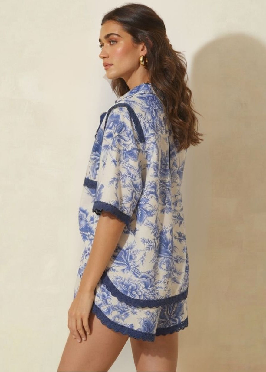 Blue & White Floral Print Coord Set