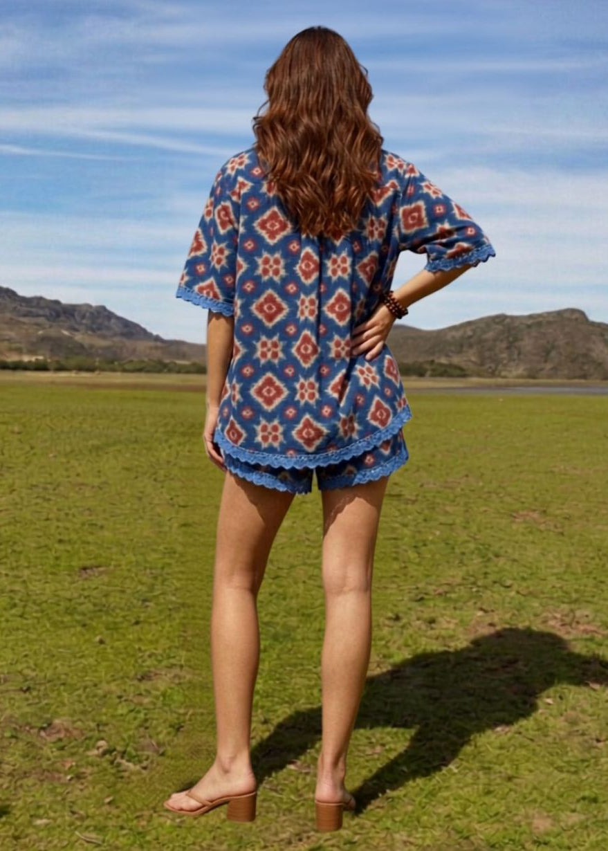 Blue Printed Coord Set with Pockets