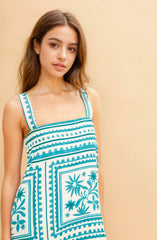White & Teal Printed Dress
