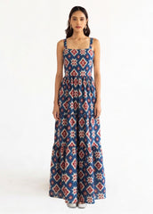 Blue Geometric Printed Maxi Dress