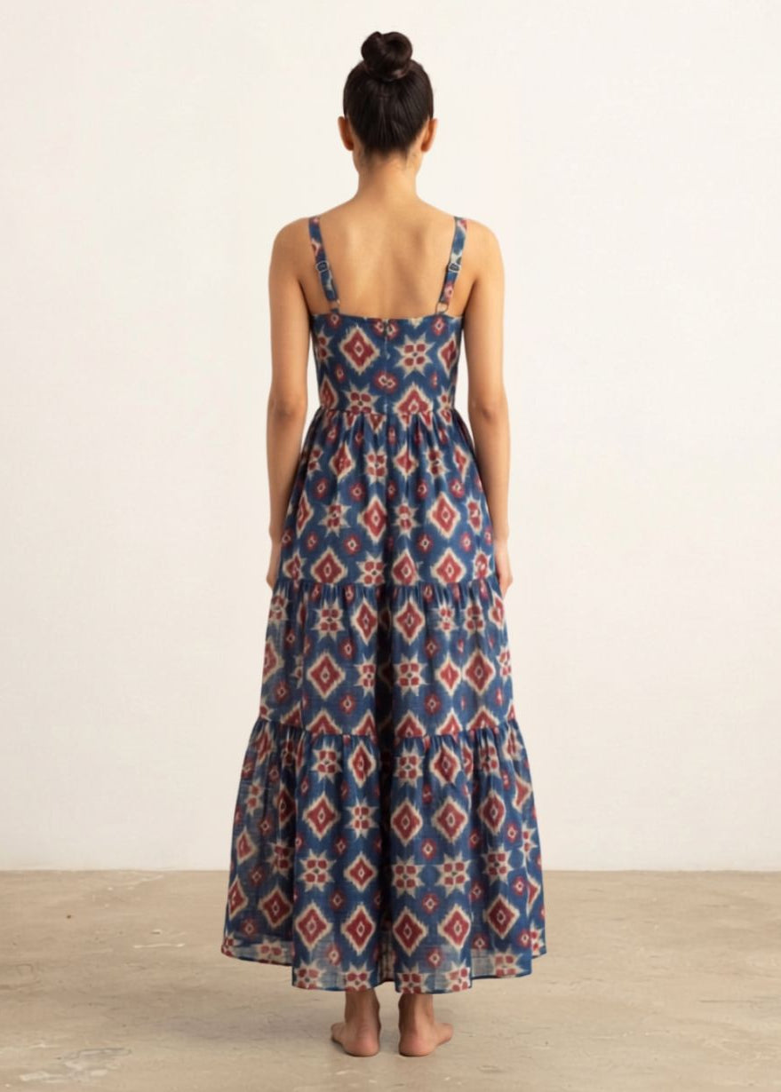Blue Geometric Printed Maxi Dress