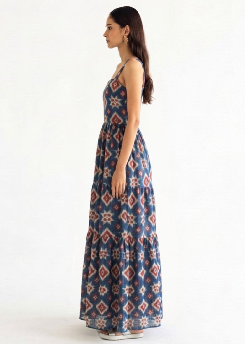 Blue Geometric Printed Maxi Dress