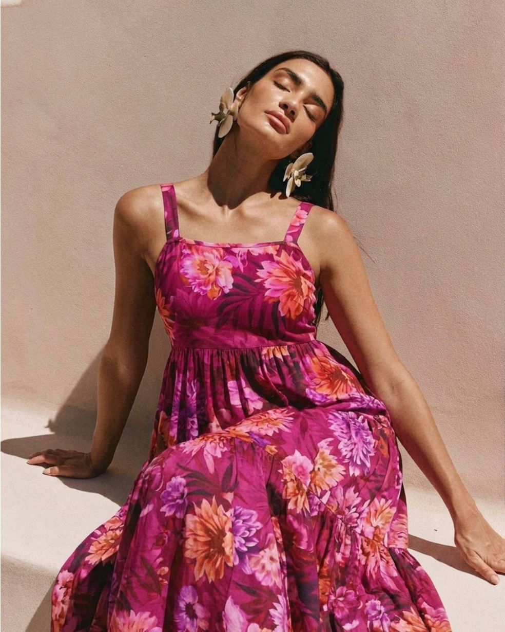 Red Floral Print Maxi Dress