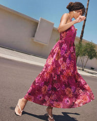 Red Floral Print Maxi Dress