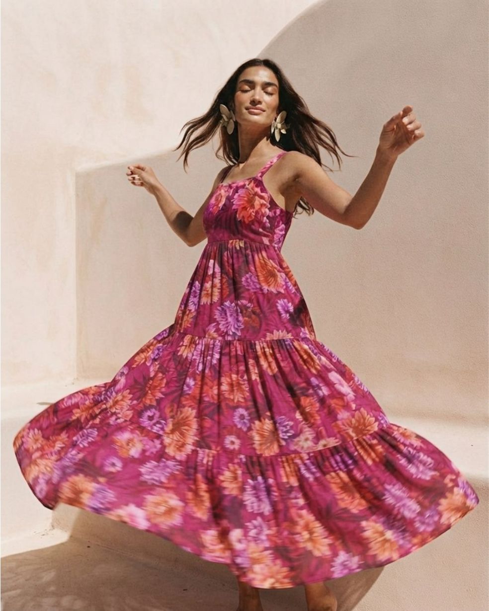 Red Floral Print Maxi Dress