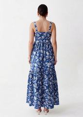 Blue & White Block Print Maxi Dress