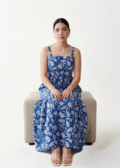 Blue & White Block Print Maxi Dress