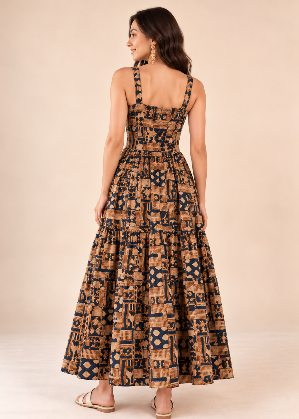 Brown Printed Cotton Dress