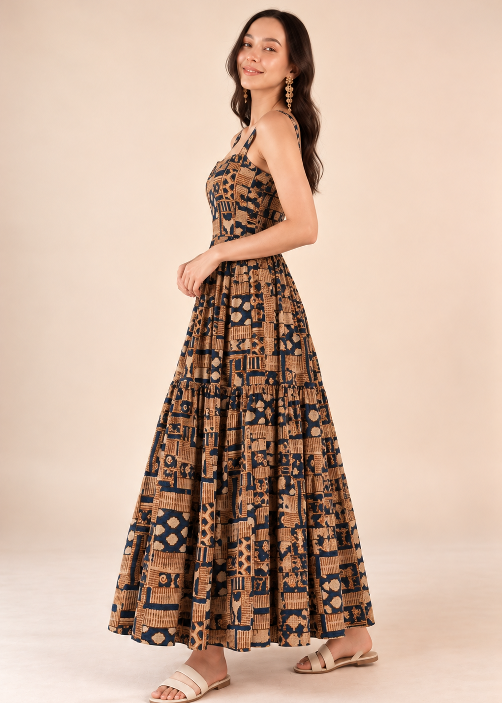 Brown Printed Cotton Dress