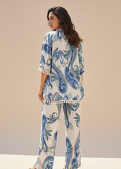 Blue & White Printed Co-Ord with Bottom and Cover Up