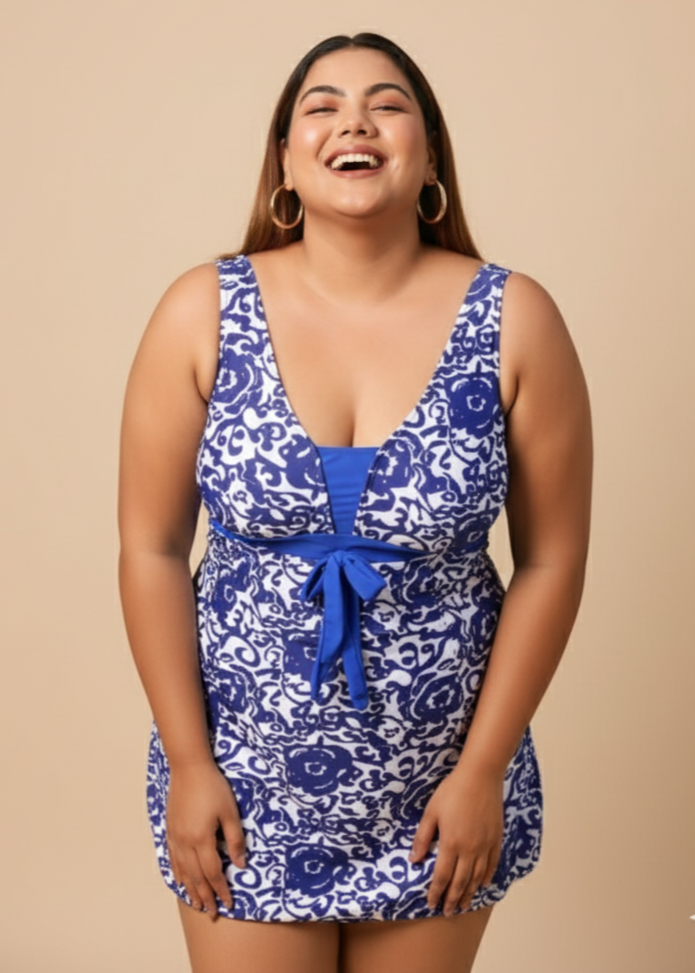 Blue Printed Swim Dress
