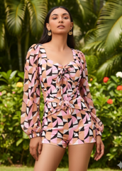 Mosaic Long-Sleeve Printed Monokini