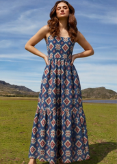 Blue Geometric Printed Maxi Dress