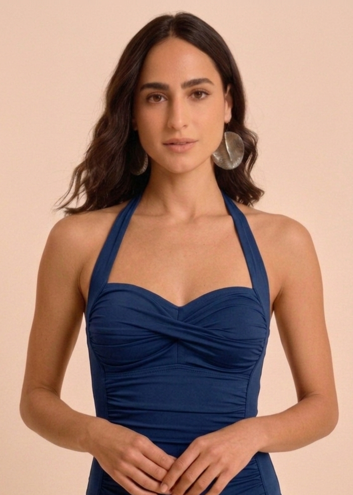 Navy Blue Padded monokini with Full Coverage